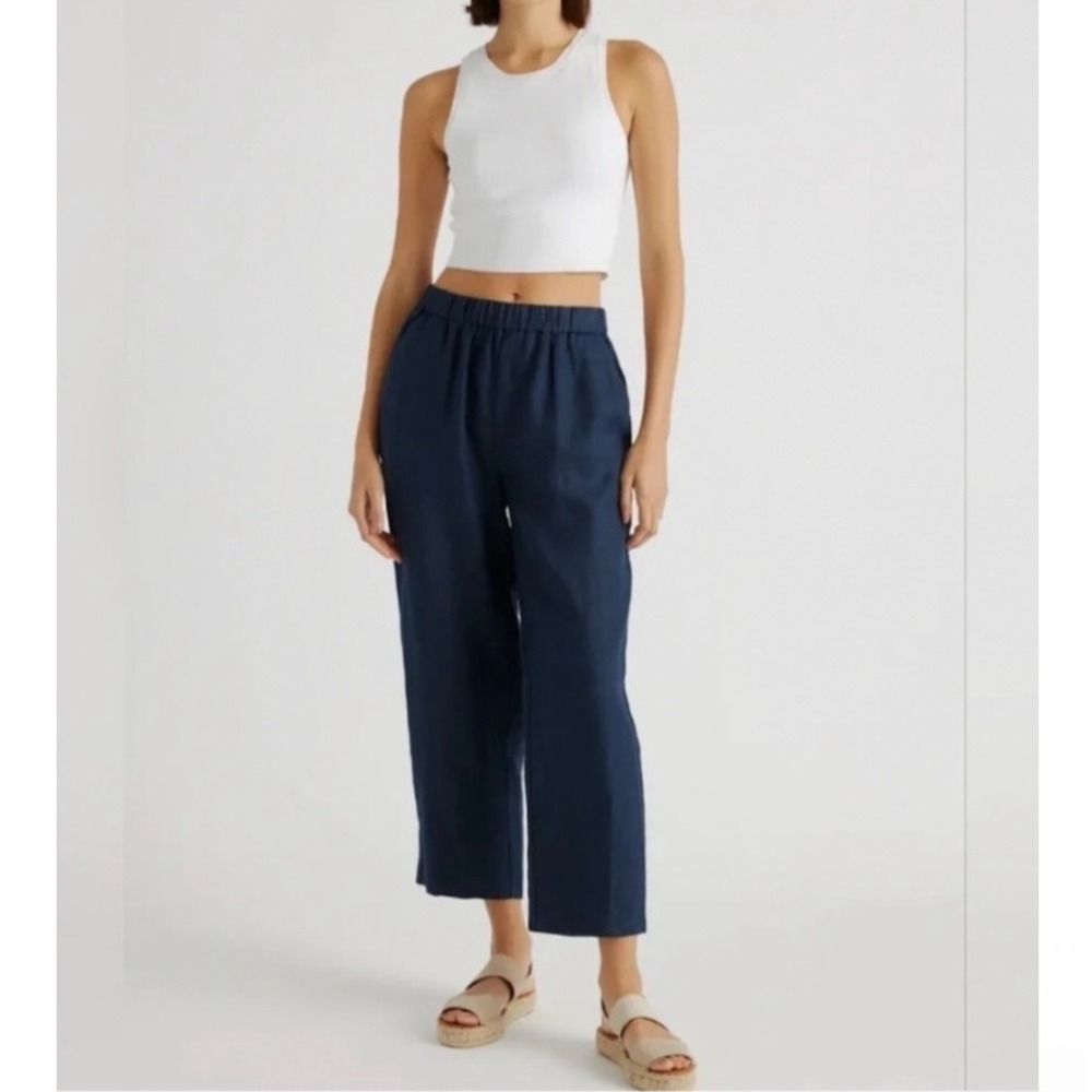 Quince 100% European Linen Wide Leg Pull On Pants Deep Navy XL